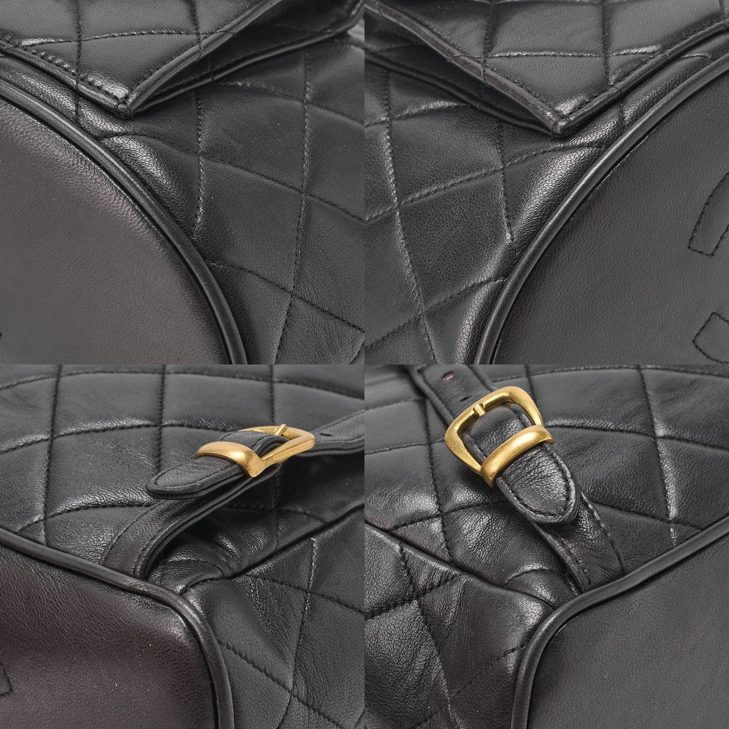 CHANEL Matelasse W Turnlock Chain Backpack Lambskin Black Gold-Tone Hardware, Pre-Owned