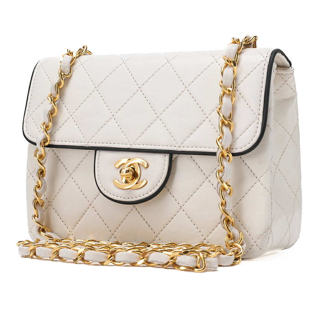 CHANEL Chain Shoulder Bag Mini Matrasse 17cm Bicolor Lambskin White x Black Gold-Tone Hardware, Pre-Owned