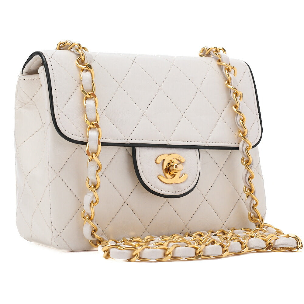 CHANEL Chain Shoulder Bag Mini Matrasse 17cm Bicolor Lambskin White x Black Gold-Tone Hardware, Pre-Owned