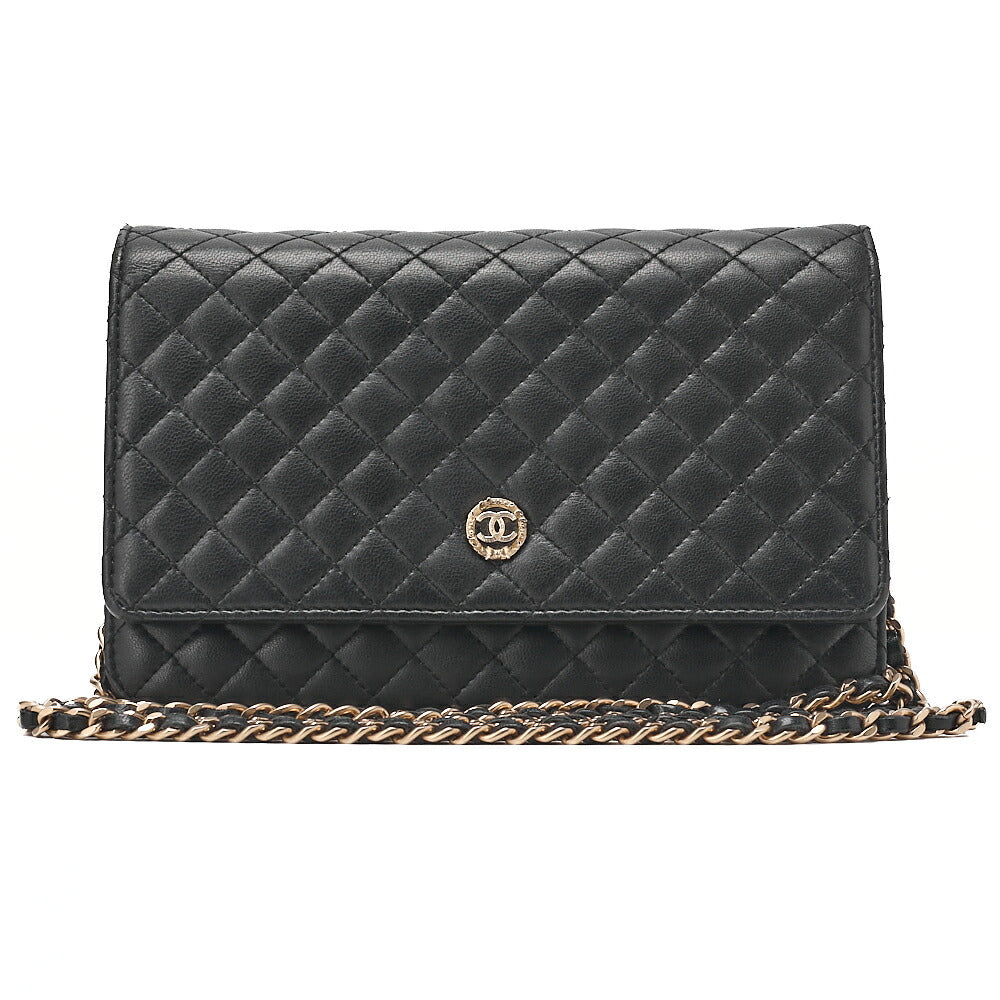 CHANEL Matrasse Chain Wallet Lambskin Black Gold-Tone Hardware, Pre-Owned