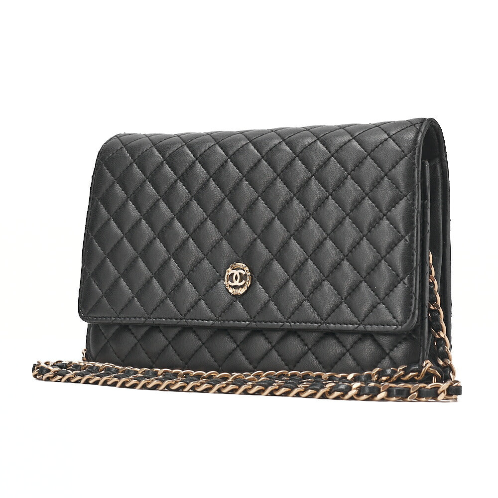 CHANEL Matrasse Chain Wallet Lambskin Black Gold-Tone Hardware, Pre-Owned