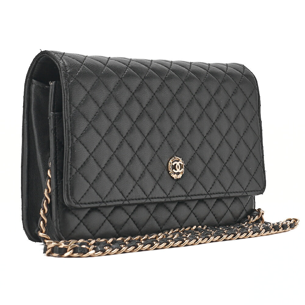 CHANEL Matrasse Chain Wallet Lambskin Black Gold-Tone Hardware, Pre-Owned