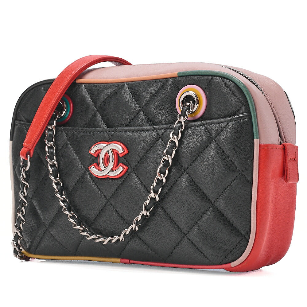 CHANEL Chain Shoulder Bag Matelasse Camera Type Lambskin Bicolor Silver-Tone Hardware, Pre-Owned