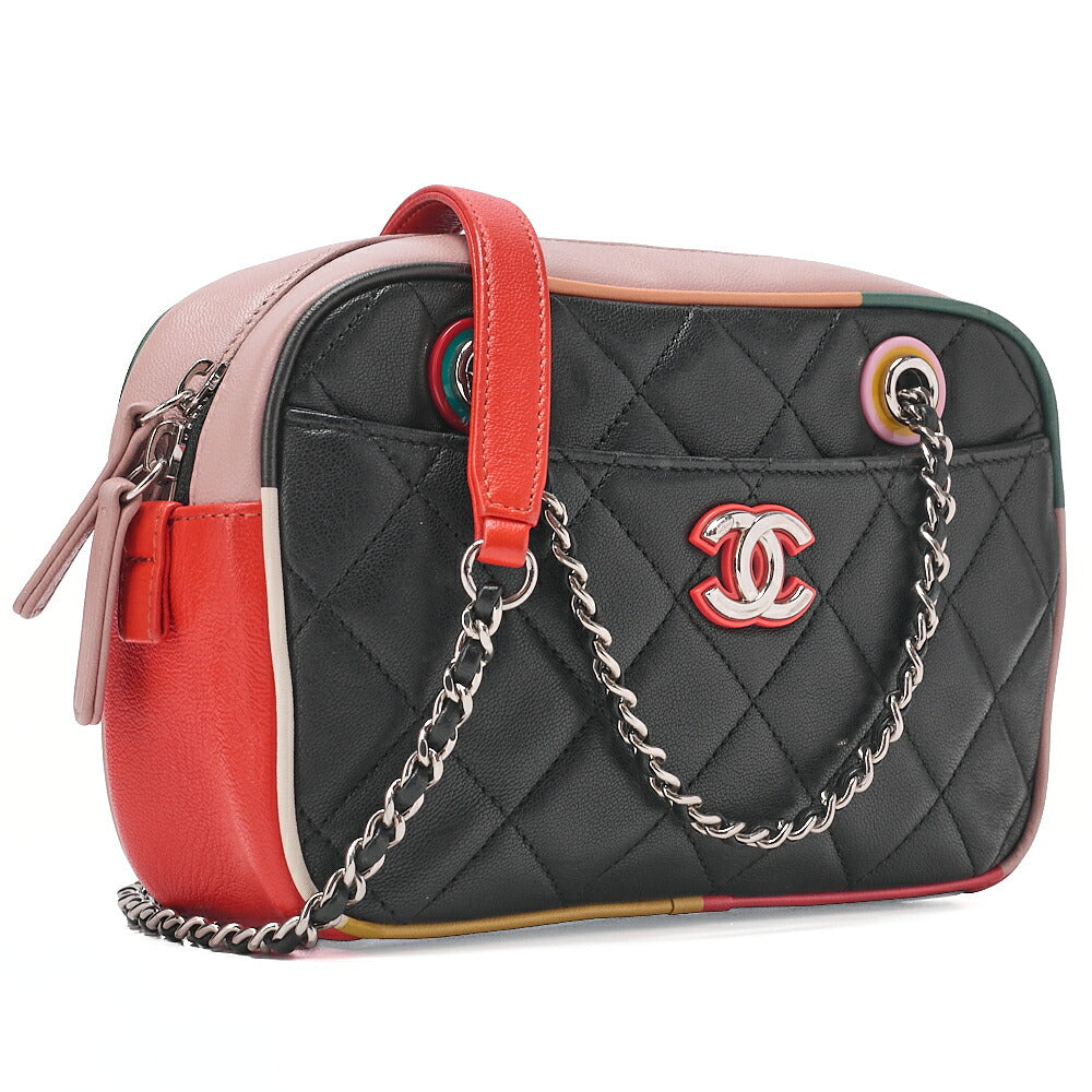 CHANEL Chain Shoulder Bag Matelasse Camera Type Lambskin Bicolor Silver-Tone Hardware, Pre-Owned