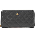 CHANEL Matelasse Round Long Wallet Caviar Skin Black Gold-Tone Hardware, Pre-Owned
