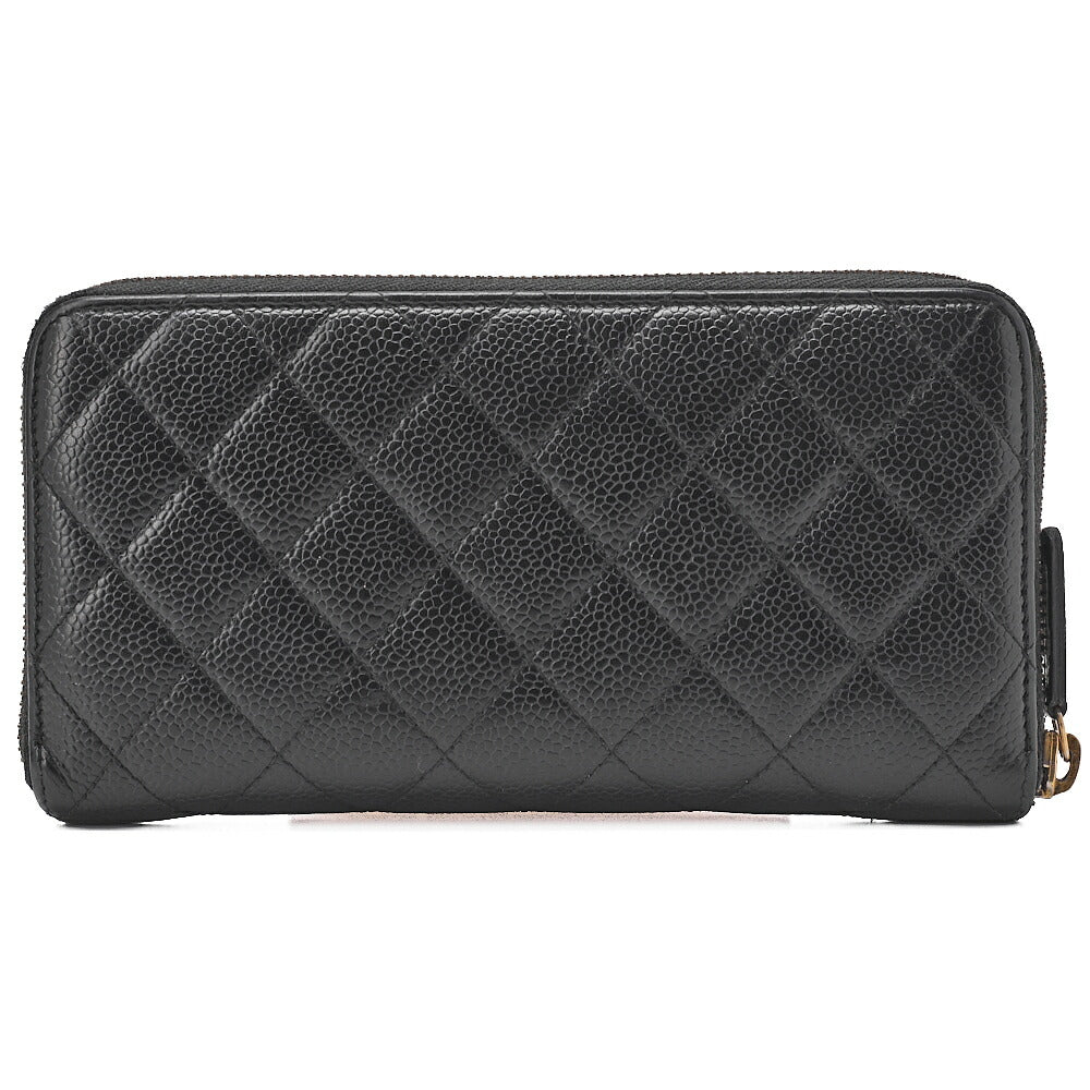 CHANEL Matelasse Round Long Wallet Caviar Skin Black Gold-Tone Hardware, Pre-Owned