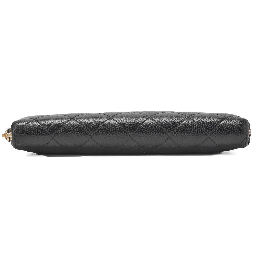 CHANEL Matelasse Round Long Wallet Caviar Skin Black Gold-Tone Hardware, Pre-Owned