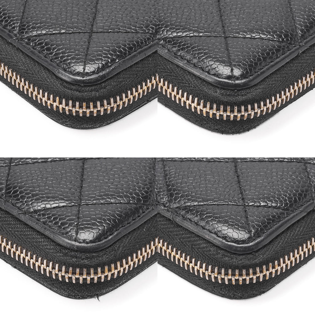 CHANEL Matelasse Round Long Wallet Caviar Skin Black Gold-Tone Hardware, Pre-Owned
