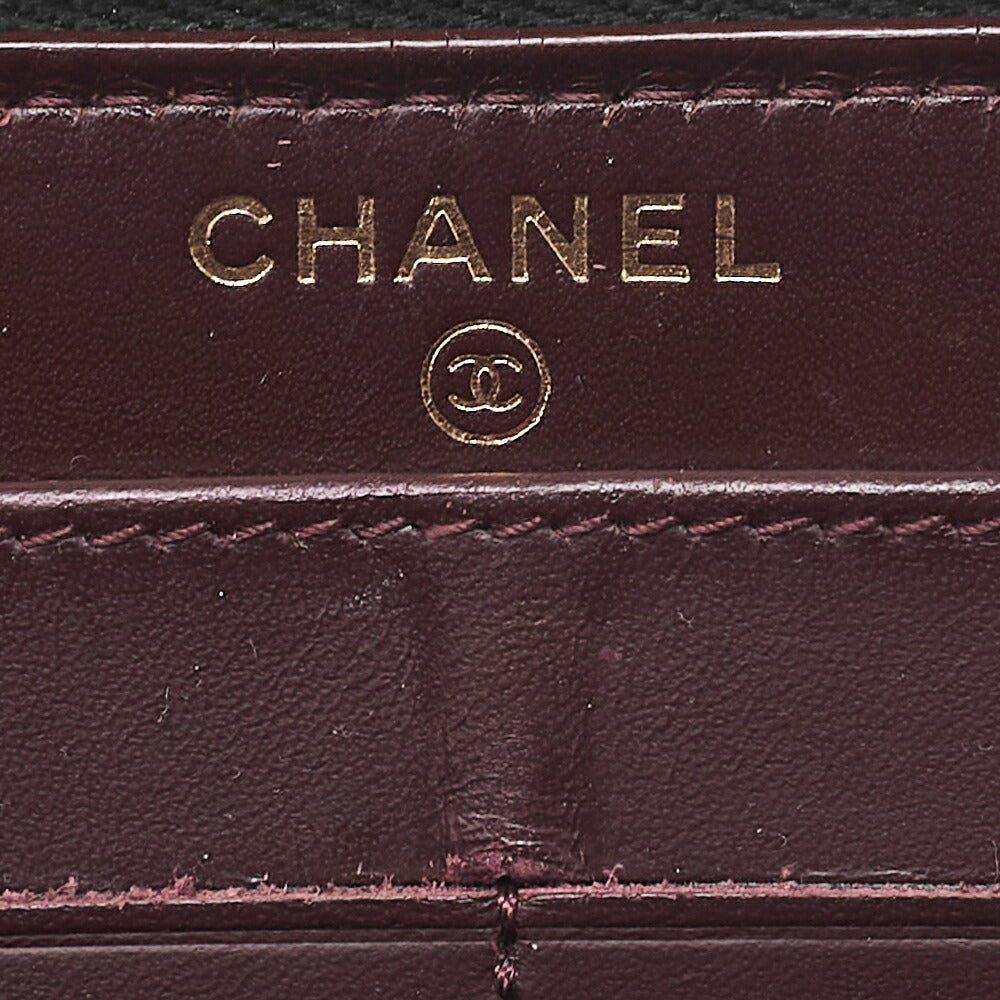 CHANEL Matelasse Round Long Wallet Caviar Skin Black Gold-Tone Hardware, Pre-Owned