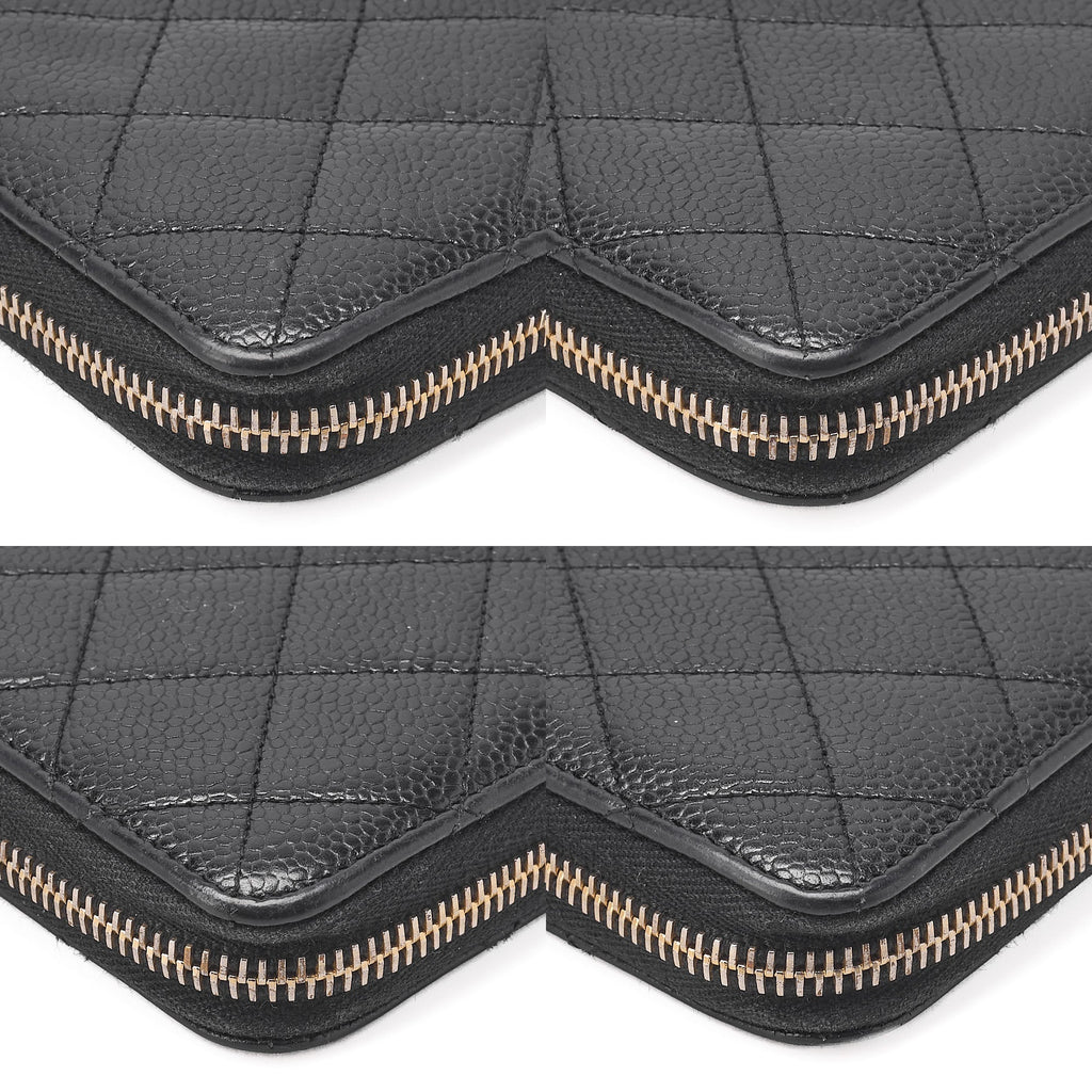CHANEL Matelasse Round Long Wallet Caviar Skin Black Gold-Tone Hardware, Pre-Owned