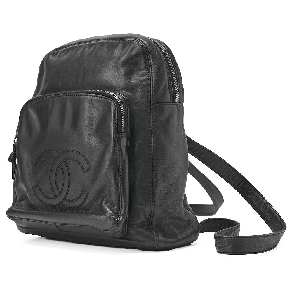 CHANEL Coco Mark Tortoiseshell Plate Backpack Lambskin Black Silver-Tone Hardware, Pre-Owned