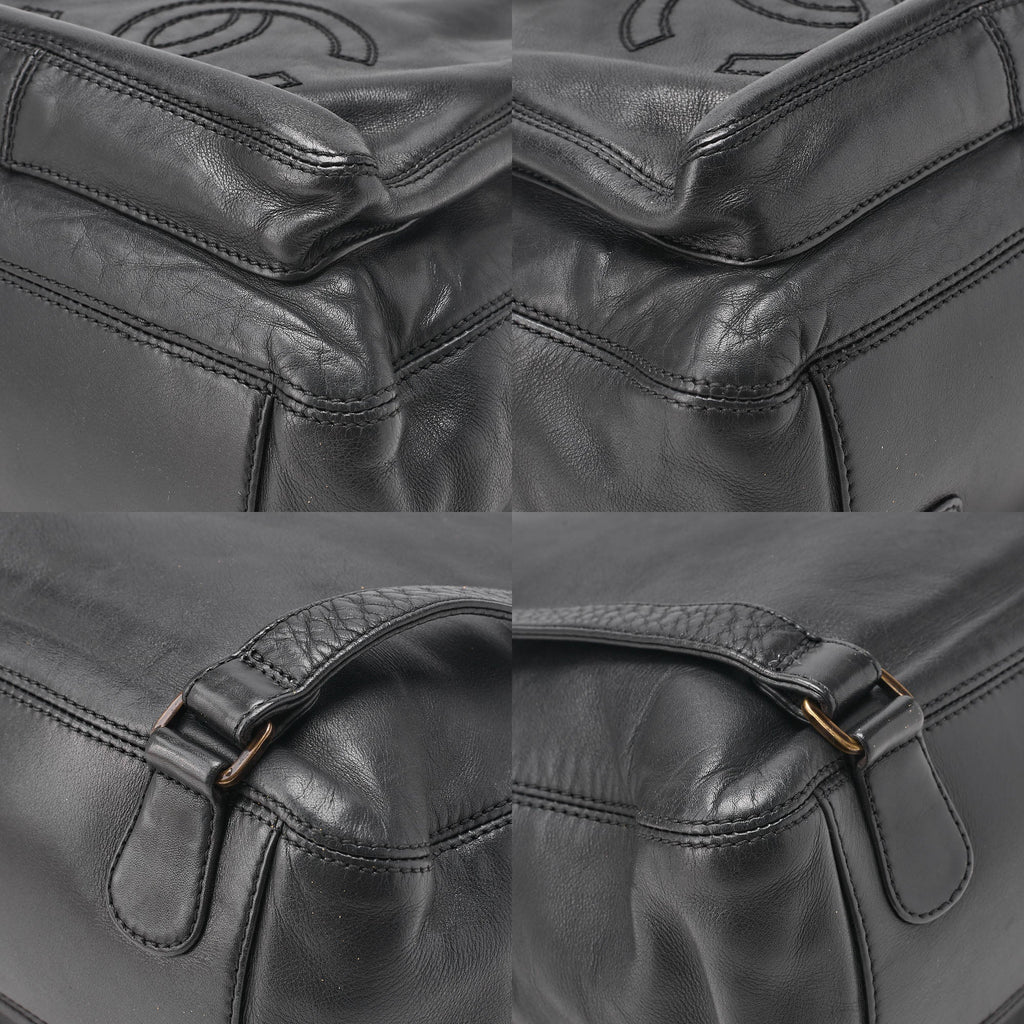 CHANEL Coco Mark Tortoiseshell Plate Backpack Lambskin Black Silver-Tone Hardware, Pre-Owned