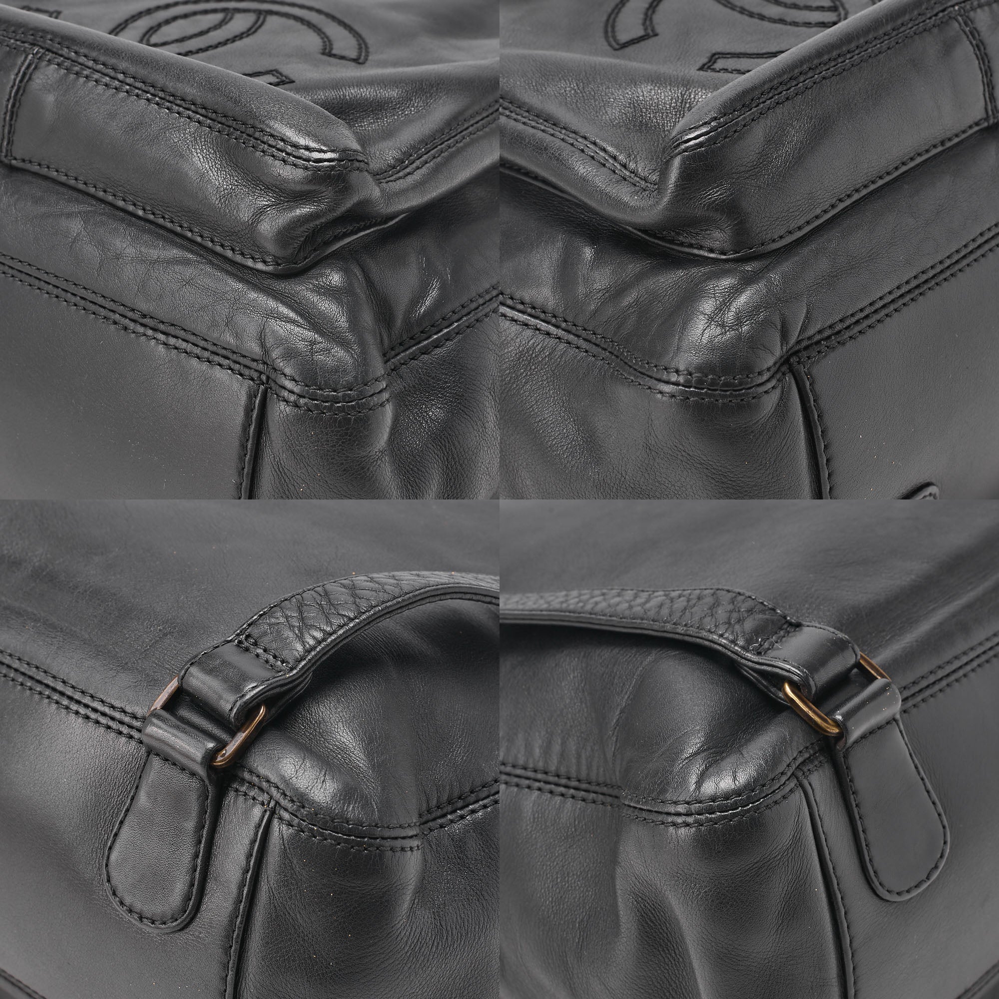 CHANEL Coco Mark Tortoiseshell Plate Backpack Lambskin Black Silver-Tone Hardware, Pre-Owned