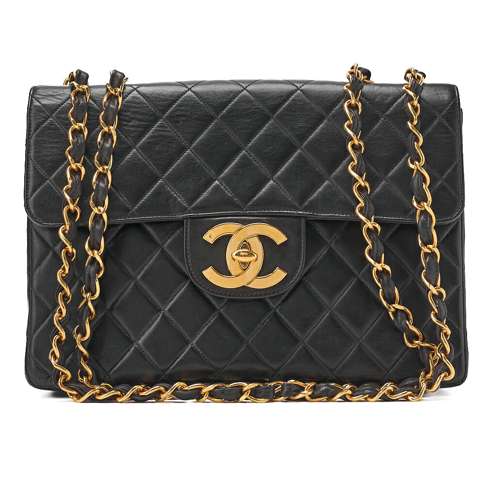 CHANEL Chain Shoulder Bag Big Coco Mark Matelasse 30cm Single Flap Lambskin Black Gold-Tone Hardware, Pre-Owned