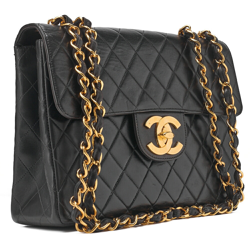 CHANEL Chain Shoulder Bag Big Coco Mark Matelasse 30cm Single Flap Lambskin Black Gold-Tone Hardware, Pre-Owned