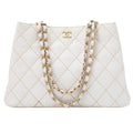 CHANEL Matelasse Wild Stitch Chain Tote Bag Calf White Gold-Tone Hardware, Pre-Owned