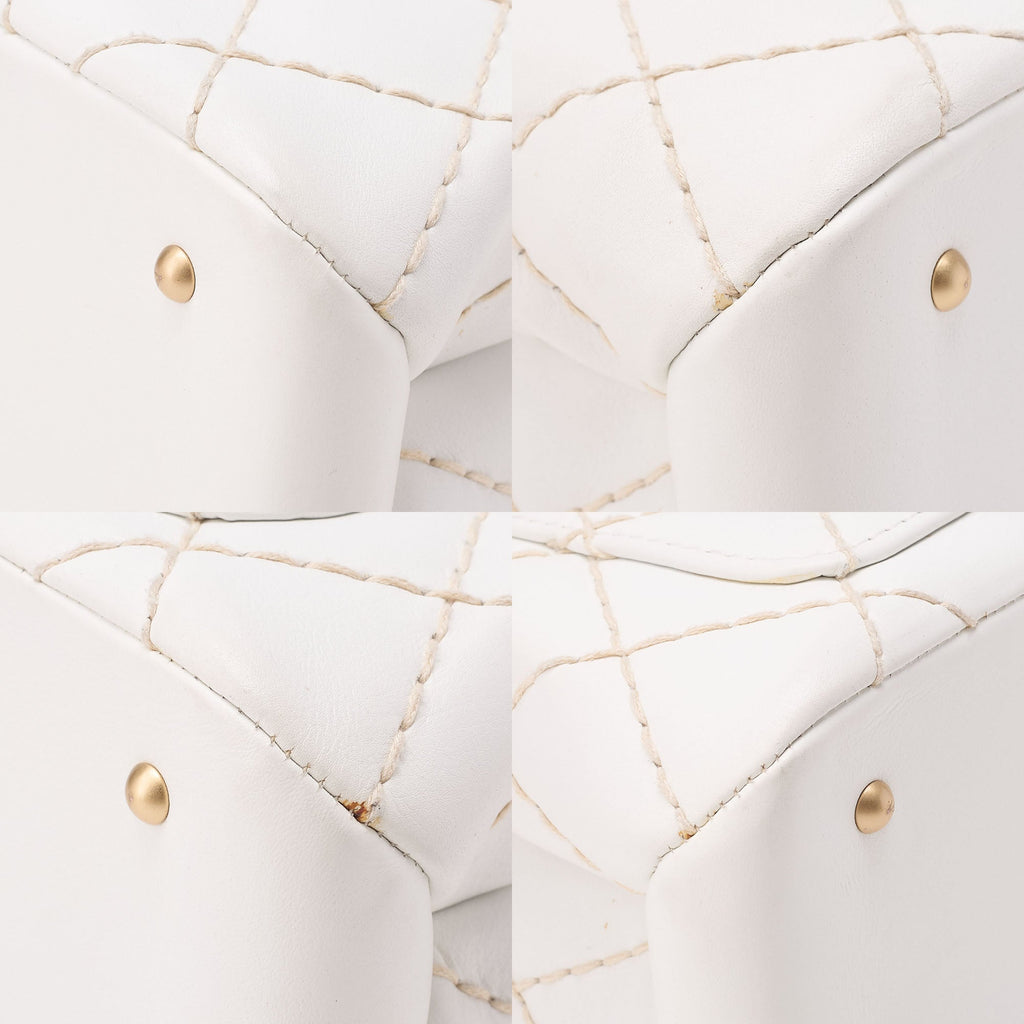 CHANEL Matelasse Wild Stitch Chain Tote Bag Calf White Gold-Tone Hardware, Pre-Owned