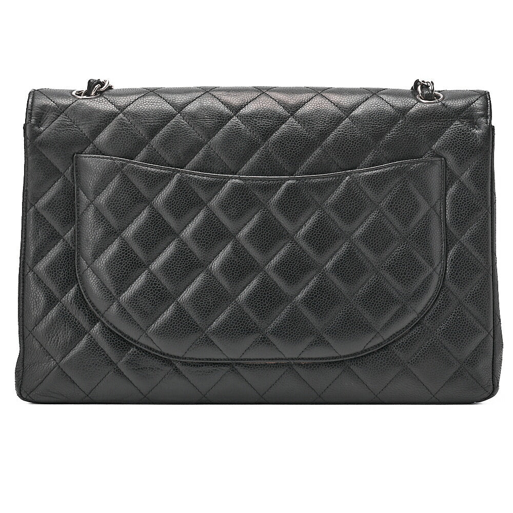 CHANEL Caviar Skin Deca Mattasse 33cm Single Flap Chain Shoulder Bag Black Silver-Tone Hardware, Pre-Owned
