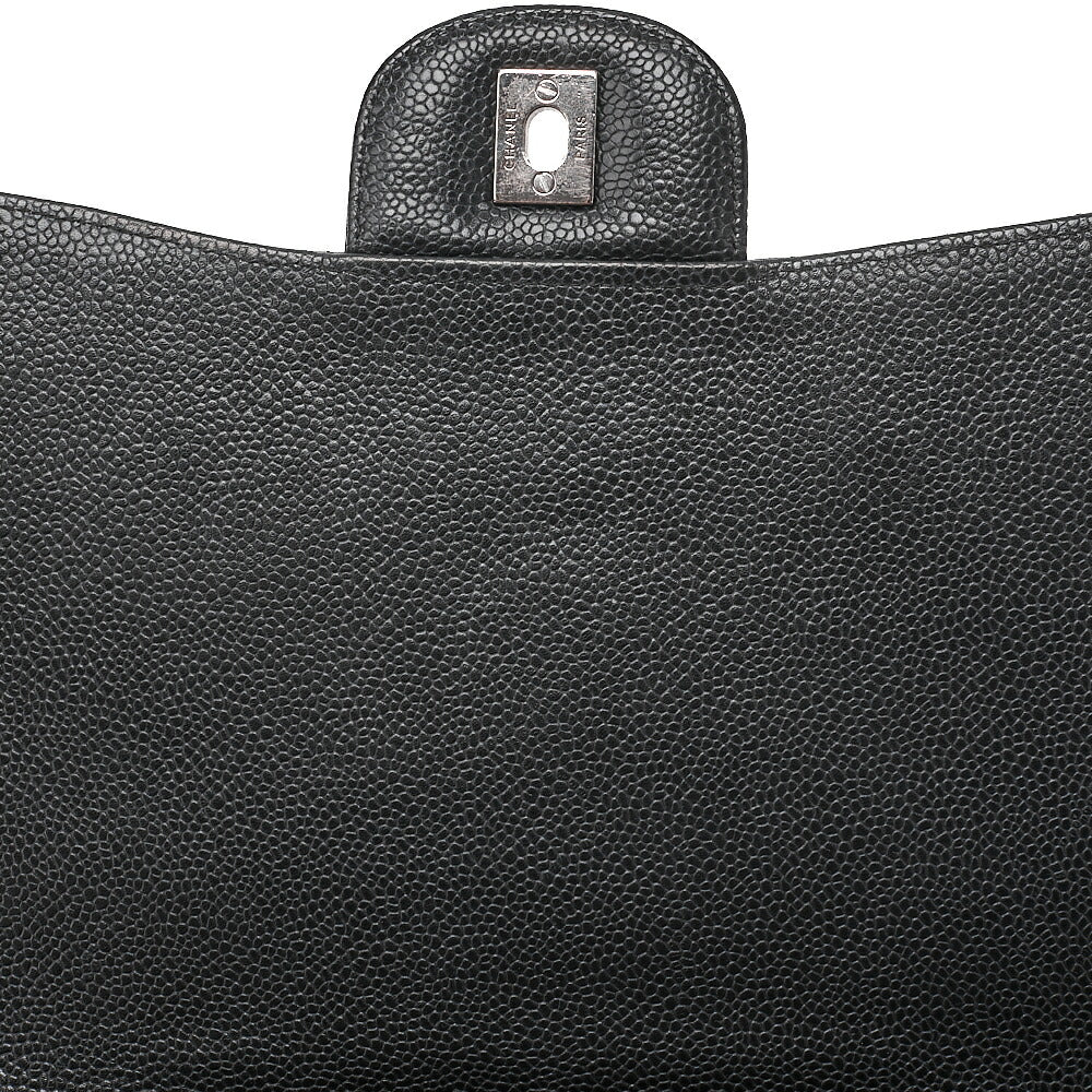CHANEL Caviar Skin Deca Mattasse 33cm Single Flap Chain Shoulder Bag Black Silver-Tone Hardware, Pre-Owned