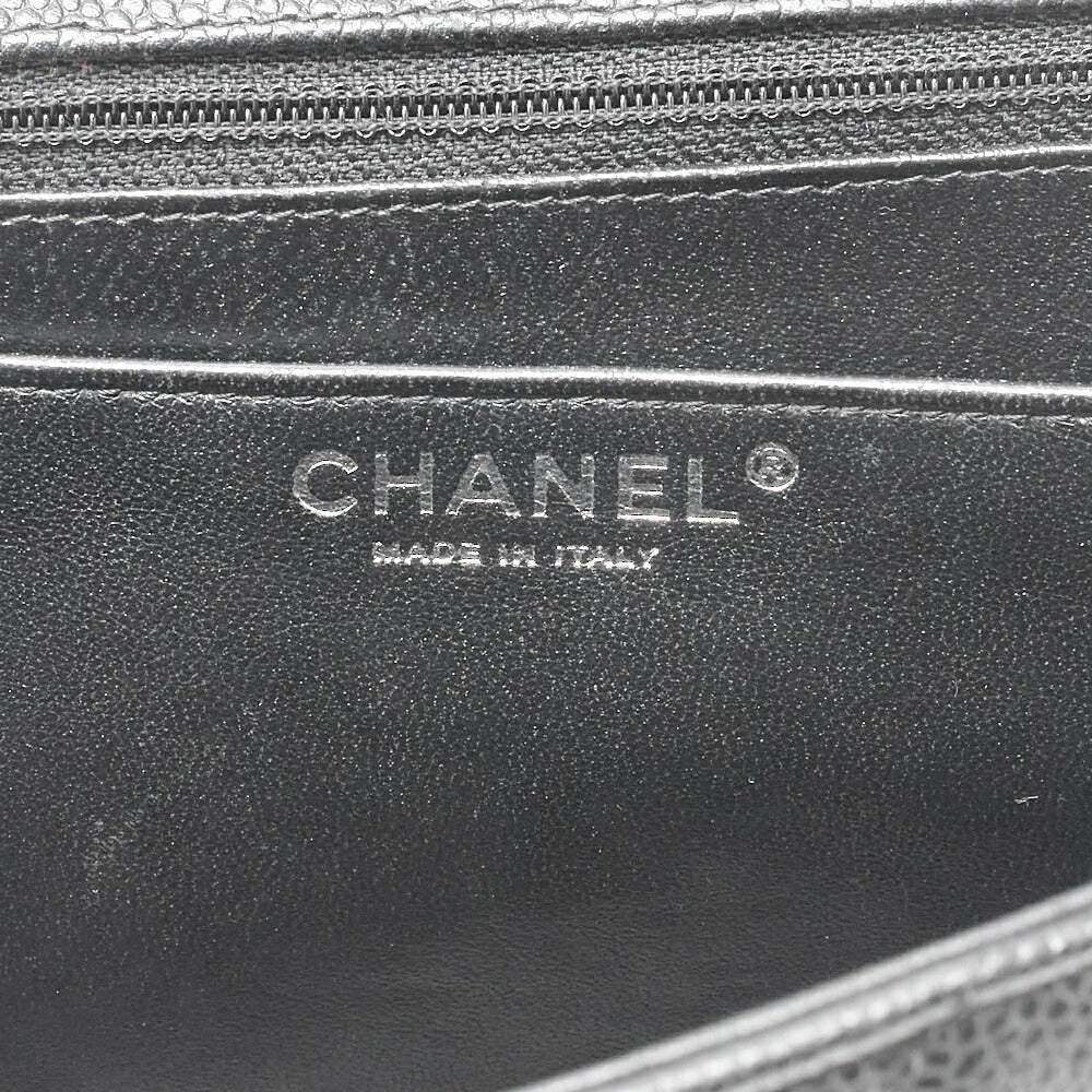 CHANEL Caviar Skin Deca Mattasse 33cm Single Flap Chain Shoulder Bag Black Silver-Tone Hardware, Pre-Owned
