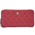 CHANEL Matrasse Round Long Wallet Caviar Skin Red Silver-Tone Hardware, Pre-Owned