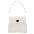 CHANEL Caviar Skin Single Turnlock One Shoulder White Black-Tone Hardware, Pre-Owned