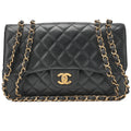 CHANEL Caviar Skin Deca Matasse 30cm Single Flap Chain Shoulder Bag Black Gold-Tone Hardware, Pre-Owned