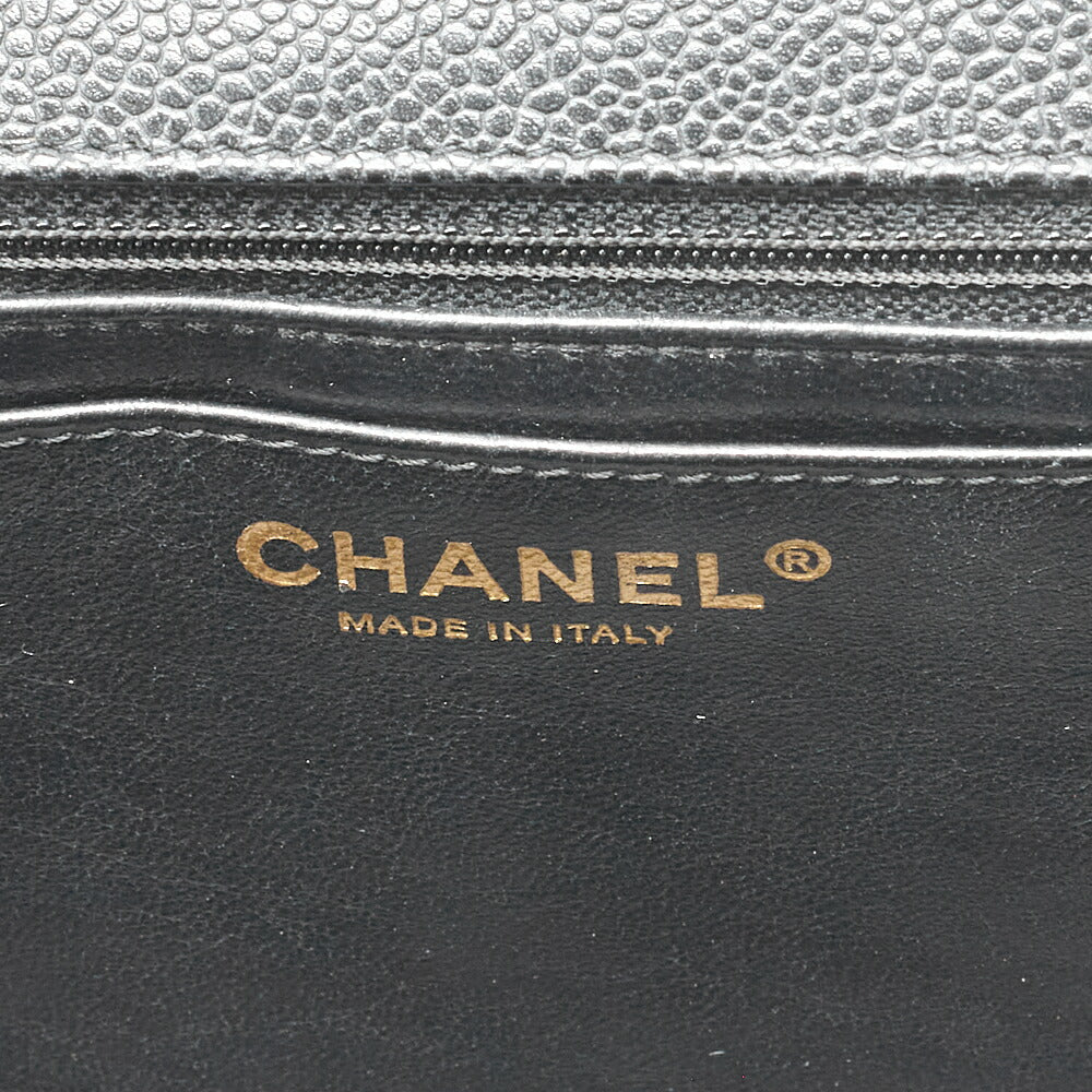 CHANEL Caviar Skin Deca Matasse 30cm Single Flap Chain Shoulder Bag Black Gold-Tone Hardware, Pre-Owned