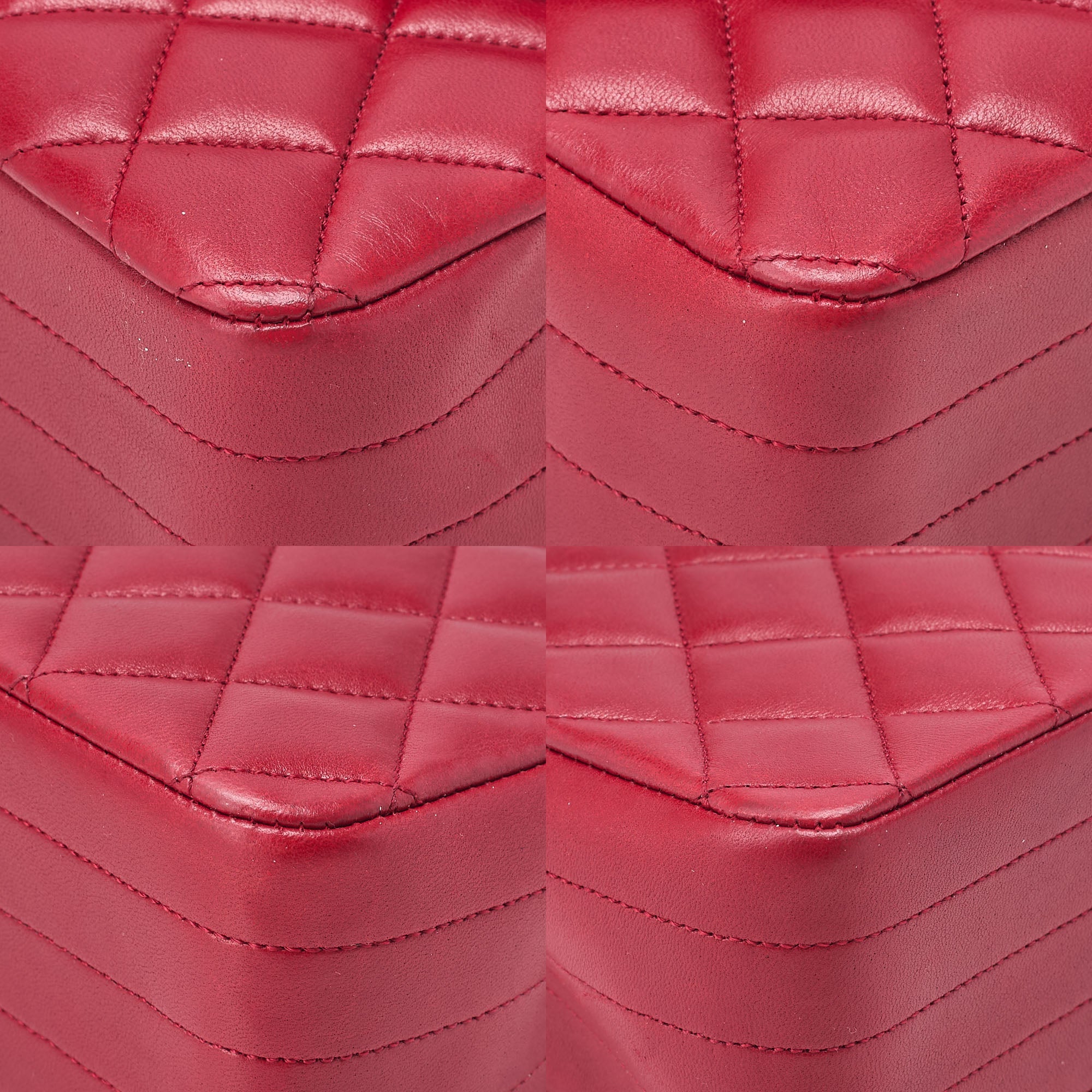 CHANEL Chain Shoulder Bag Matelasse Round Flap Lambskin Red Gold-Tone Hardware, Pre-Owned