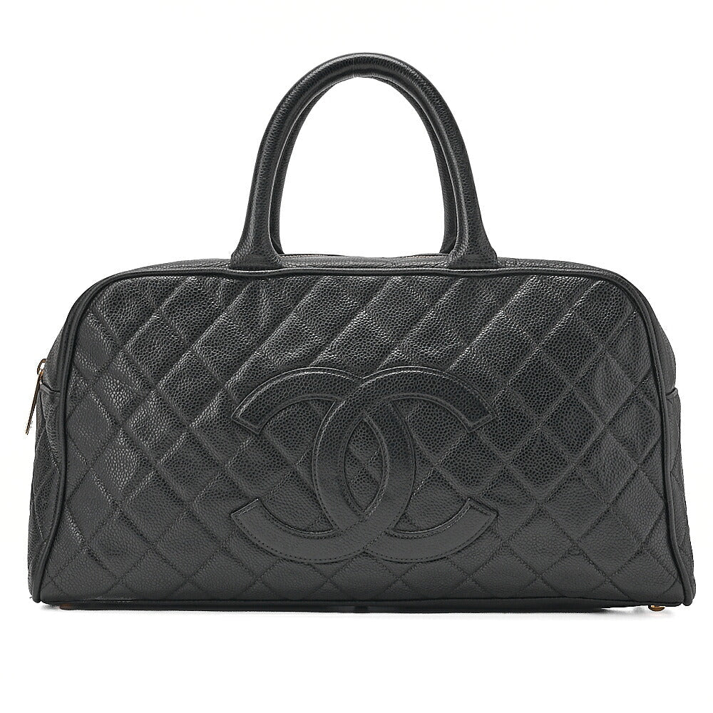 CHANEL Handbag Boston Bag Caviar Skin Matelasse Cocomark Black Gold-Tone Hardware, Pre-Owned