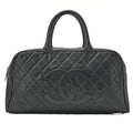 CHANEL Handbag Boston Bag Caviar Skin Matelasse Cocomark Black Gold-Tone Hardware, Pre-Owned