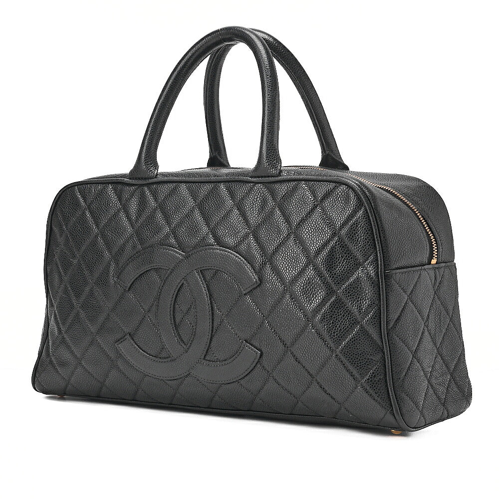 CHANEL Handbag Boston Bag Caviar Skin Matelasse Cocomark Black Gold-Tone Hardware, Pre-Owned