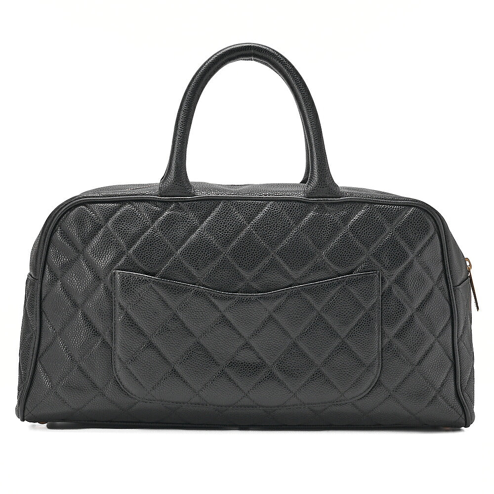 CHANEL Handbag Boston Bag Caviar Skin Matelasse Cocomark Black Gold-Tone Hardware, Pre-Owned