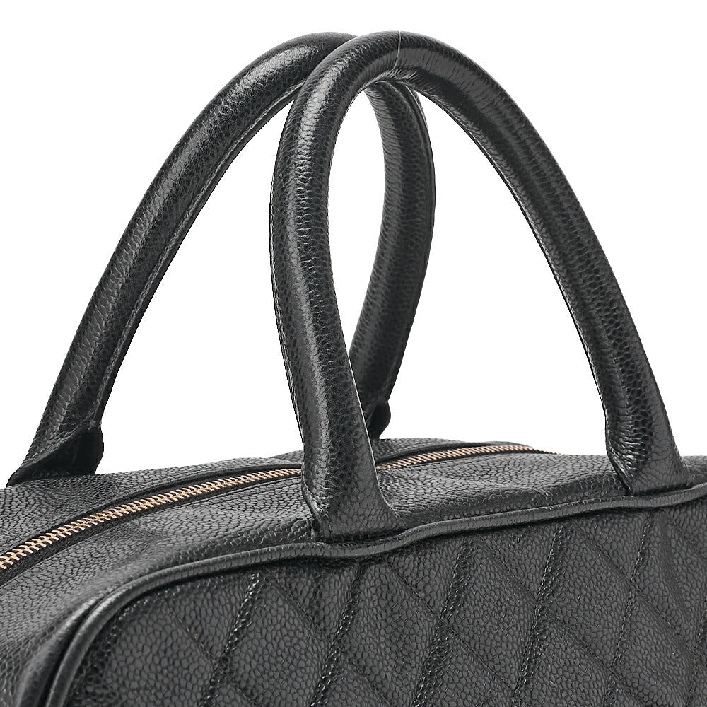 CHANEL Handbag Boston Bag Caviar Skin Matelasse Cocomark Black Gold-Tone Hardware, Pre-Owned