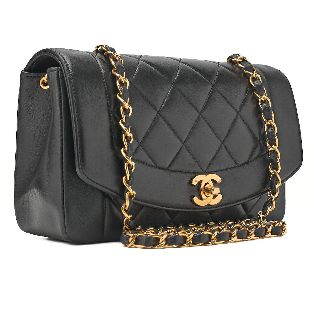 CHANEL Shoulder Bag Matelasse Lambskin Diana 22cm Flap Chain Shoulder Black Gold-Tone Hardware, Pre-Owned