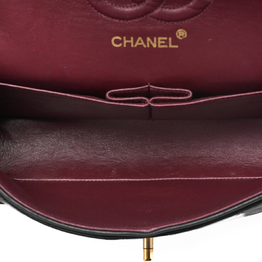 CHANEL Chain Shoulder Bag Matelasse 23cm Double Flap Lambskin Black Gold-Tone Hardware, Pre-Owned
