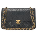 CHANEL Chain Shoulder Bag Matrasse Double Flap 23cm Lambskin Black Gold-Tone Hardware, Pre-Owned