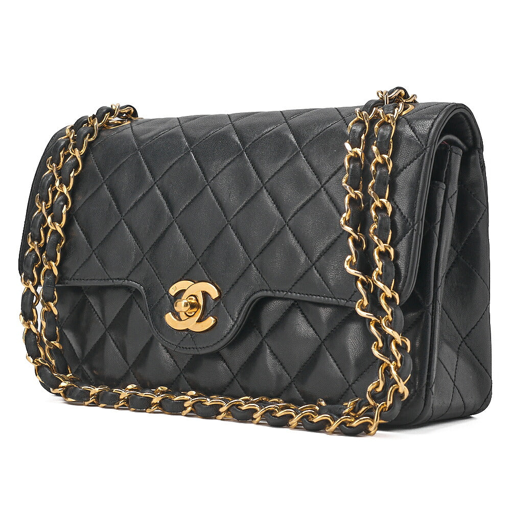 CHANEL Chain Shoulder Bag Matrasse Double Flap 23cm Lambskin Black Gold-Tone Hardware, Pre-Owned