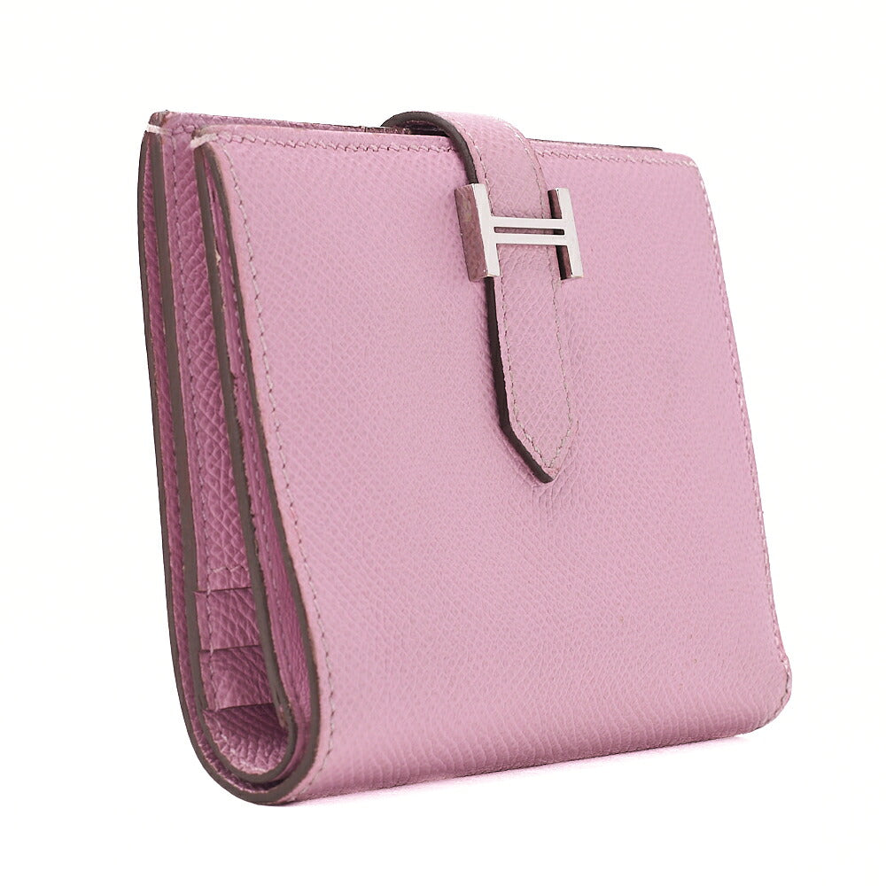 HERMES Bell Compact Bi-fold Wallet Epson Pink Silver-Tone Hardware, Pre-Owned