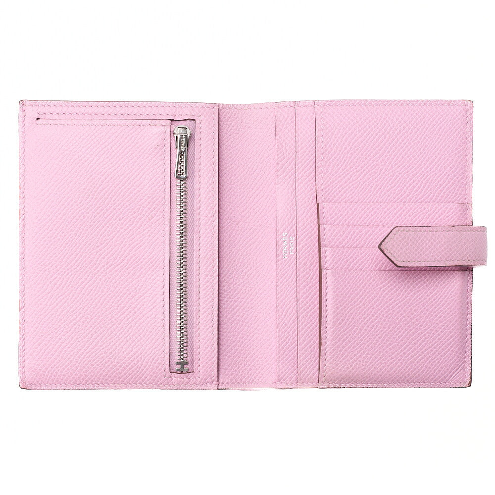 HERMES Bell Compact Bi-fold Wallet Epson Pink Silver-Tone Hardware, Pre-Owned
