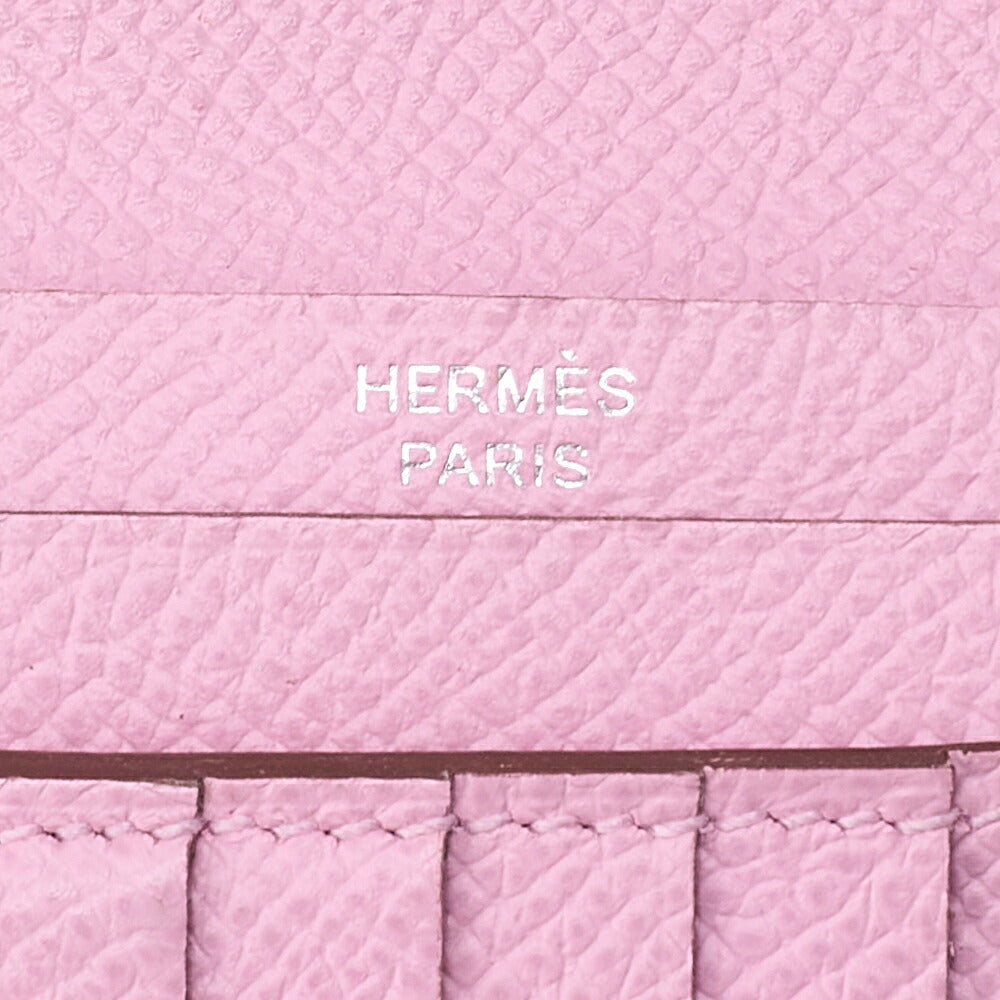 HERMES Bell Compact Bi-fold Wallet Epson Pink Silver-Tone Hardware, Pre-Owned