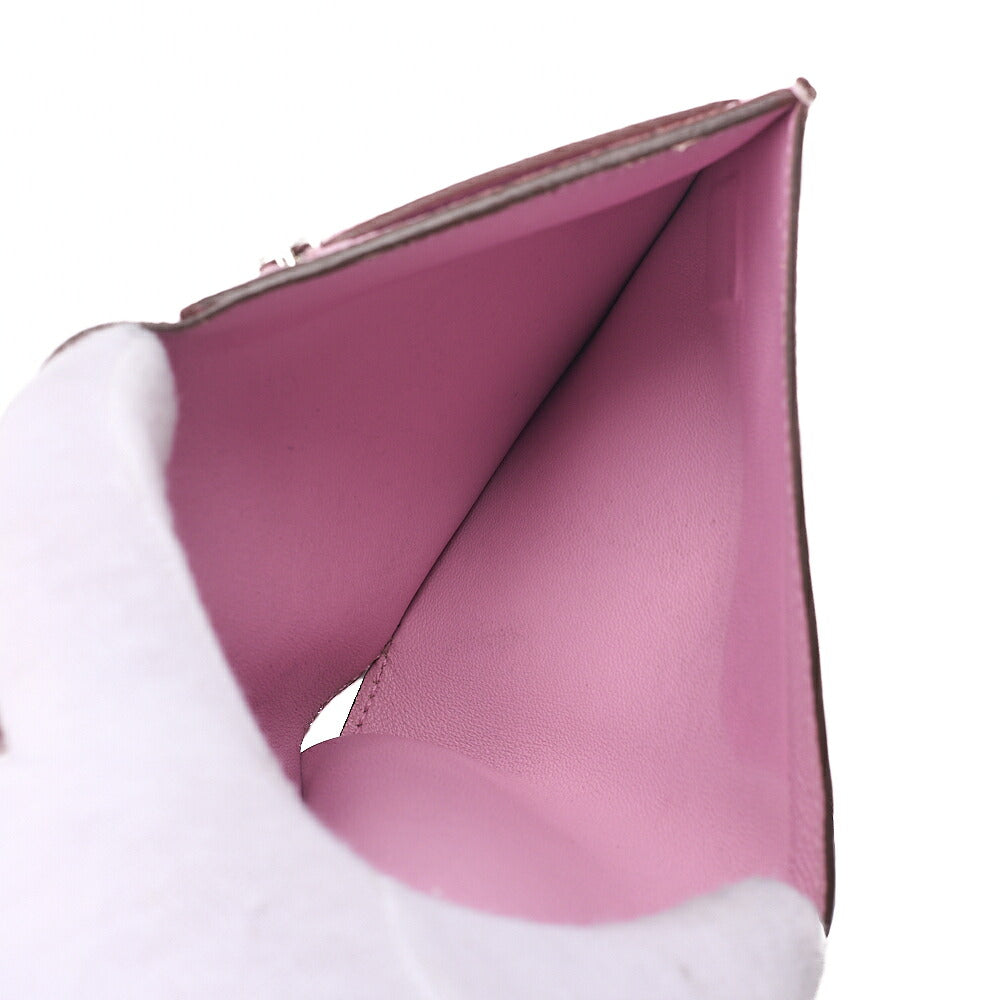 HERMES Bell Compact Bi-fold Wallet Epson Pink Silver-Tone Hardware, Pre-Owned