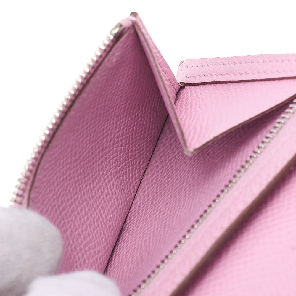 HERMES Bell Compact Bi-fold Wallet Epson Pink Silver-Tone Hardware, Pre-Owned