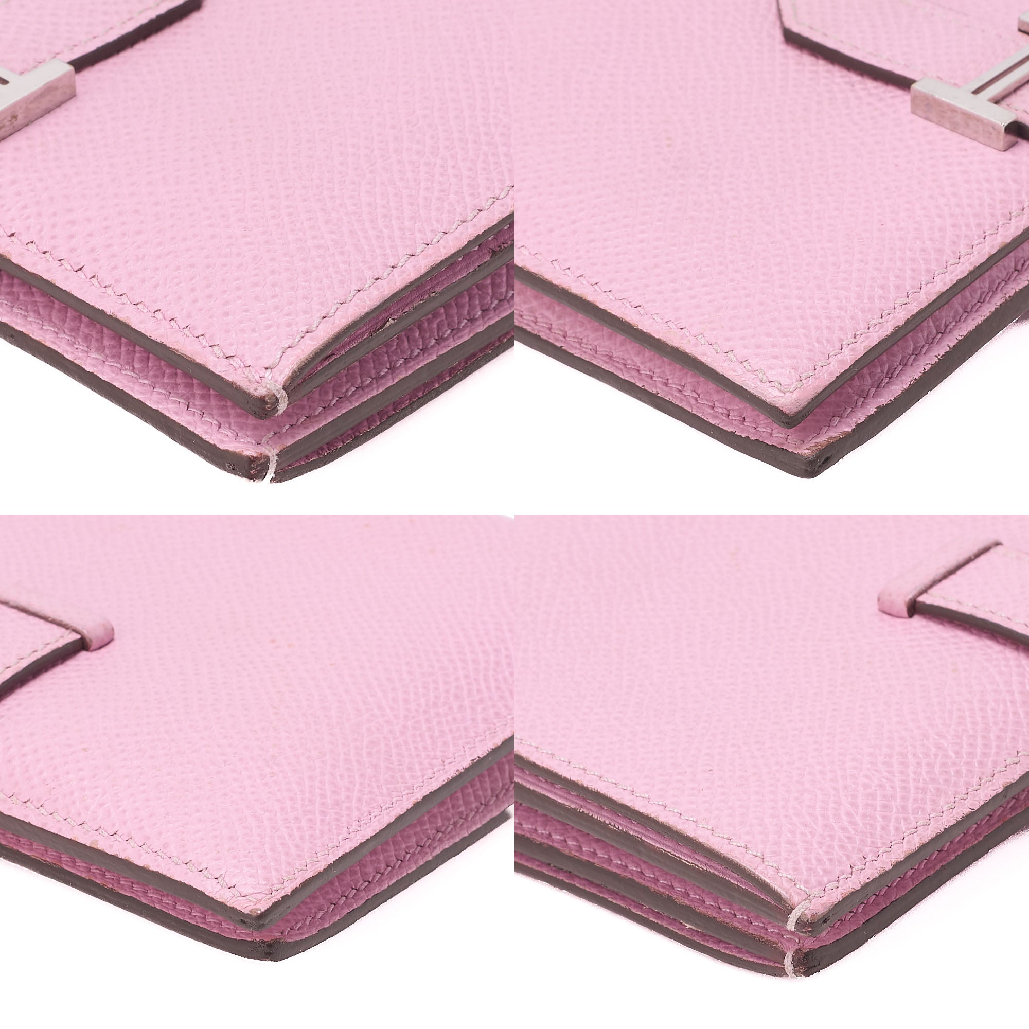 HERMES Bell Compact Bi-fold Wallet Epson Pink Silver-Tone Hardware, Pre-Owned
