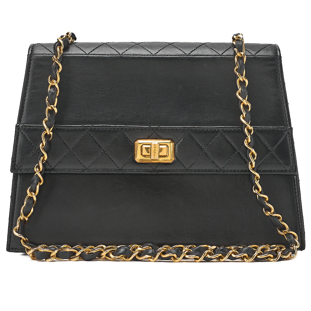 CHANEL Lambskin Matrasse Trapezoidal 2.55 Turnlock Single Flap Chain Shoulder Black Gold-Tone Hardware, Pre-Owned