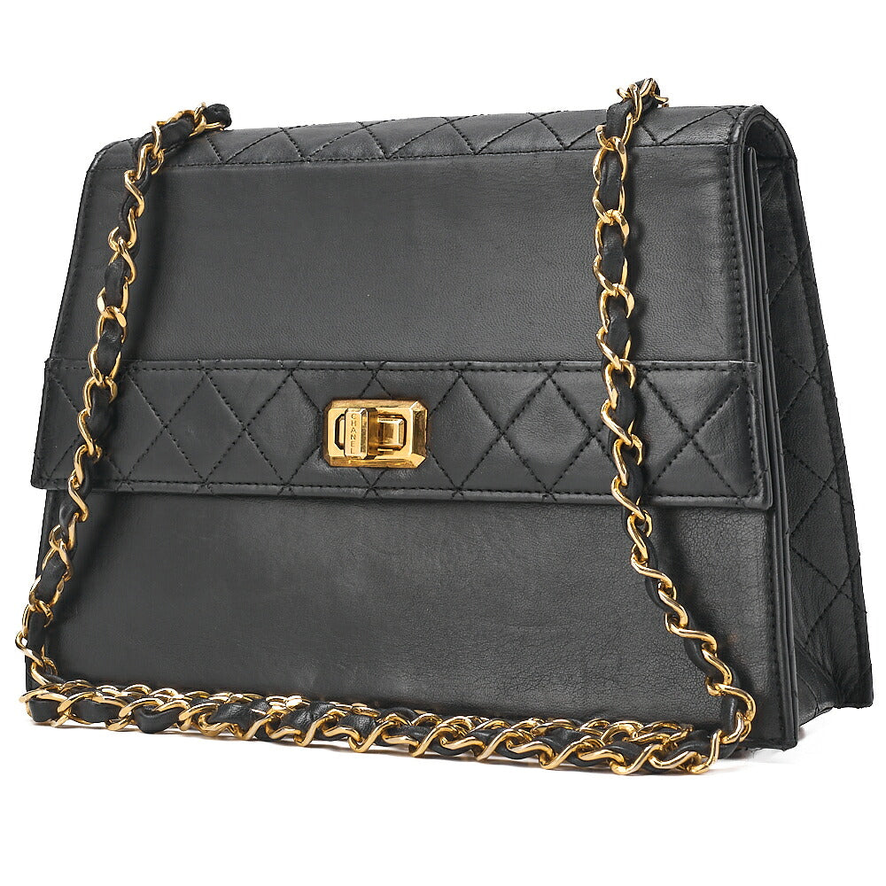 CHANEL Lambskin Matrasse Trapezoidal 2.55 Turnlock Single Flap Chain Shoulder Black Gold-Tone Hardware, Pre-Owned