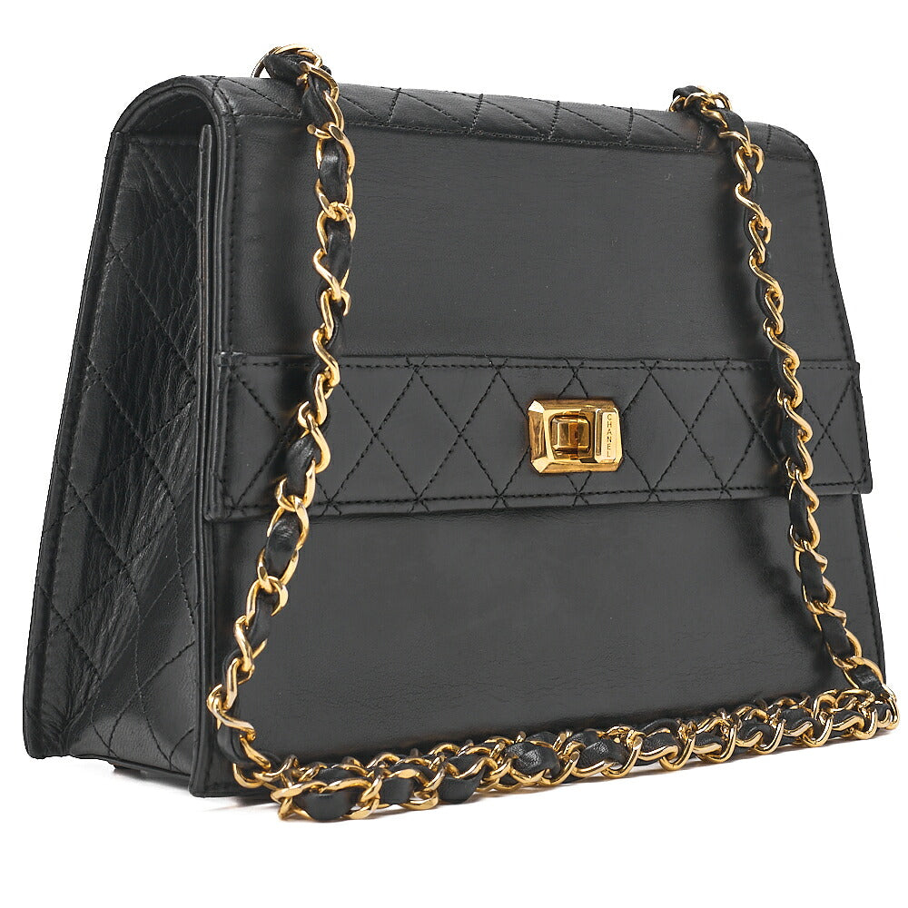CHANEL Lambskin Matrasse Trapezoidal 2.55 Turnlock Single Flap Chain Shoulder Black Gold-Tone Hardware, Pre-Owned