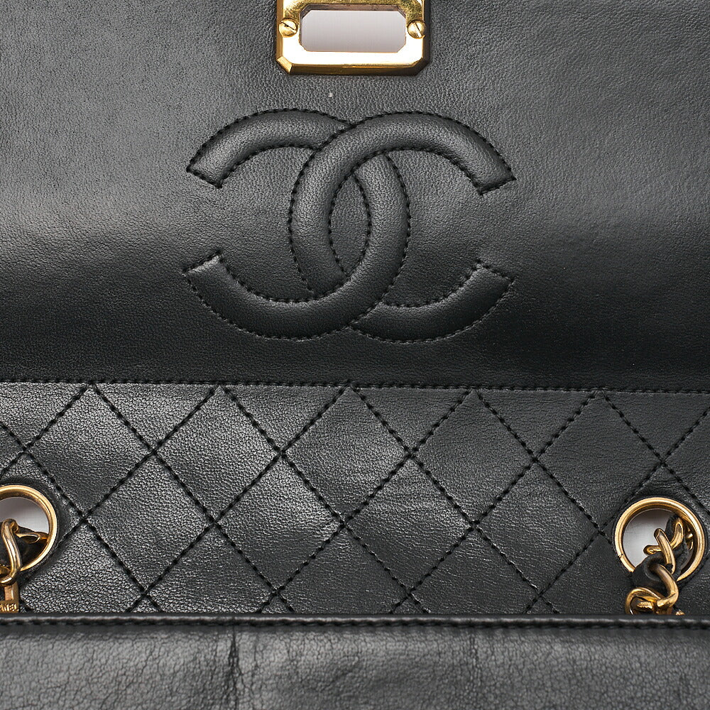 CHANEL Lambskin Matrasse Trapezoidal 2.55 Turnlock Single Flap Chain Shoulder Black Gold-Tone Hardware, Pre-Owned