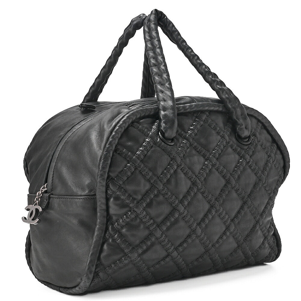 CHANEL Ultra Stitch Coco Mark Shoulder Boston Lambskin Black Silver-Tone Hardware, Pre-Owned