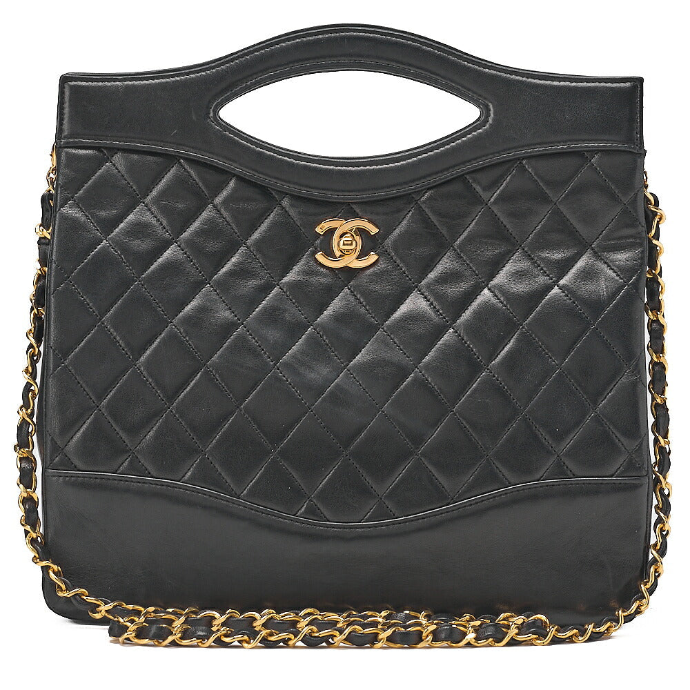 CHANEL Matelasse Chain Shoulder Bag Tote 2way Lambskin Black Gold-Tone Hardware, Pre-Owned